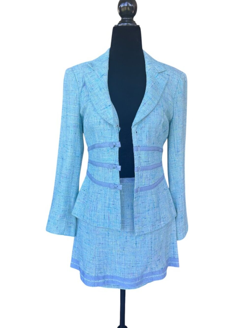 Nanette Lepore Teal Blue Boucle Tweed Skirt Suit